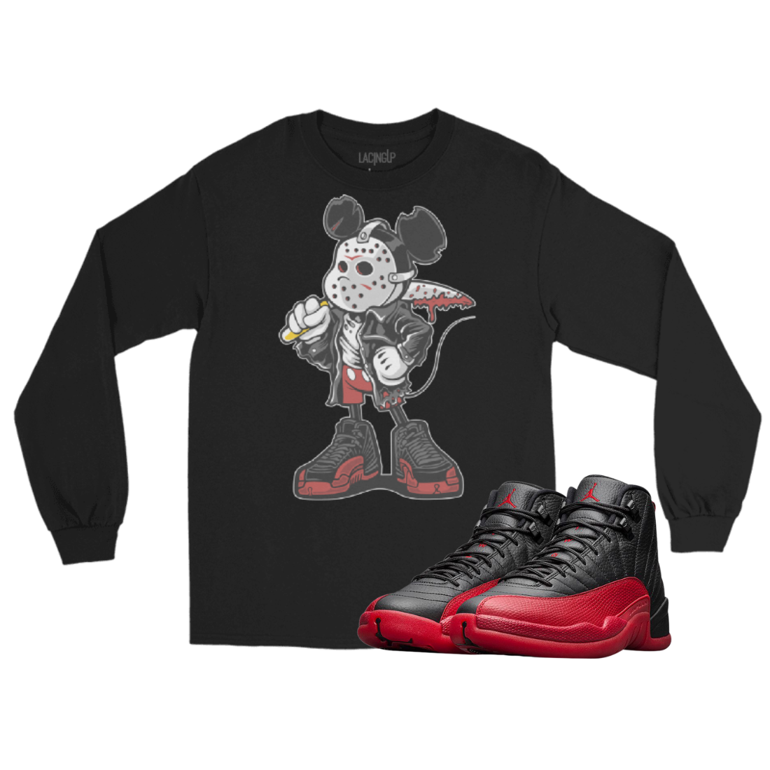 Jordan 12 Flu Game Mickey Mask black long sleeve t-shirt