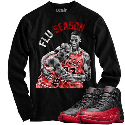 Jordan 12 Flu Game flu season Black long sleeve tee