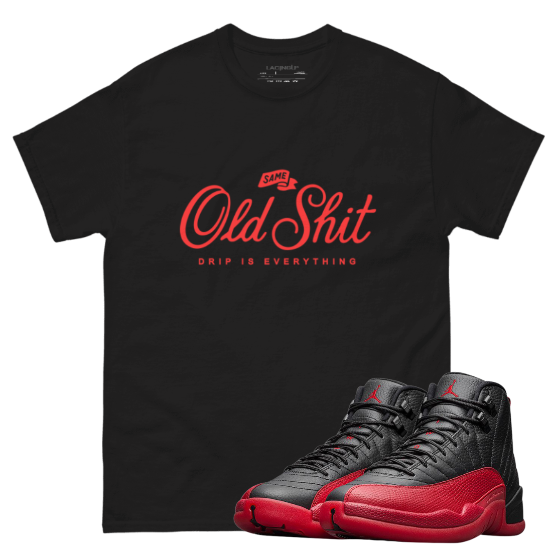 Jordan 12 Flu Game old shit black t-shirt