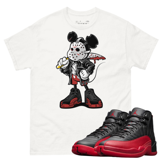 Jordan 12 Flu Game Mickey Mask white t-shirt