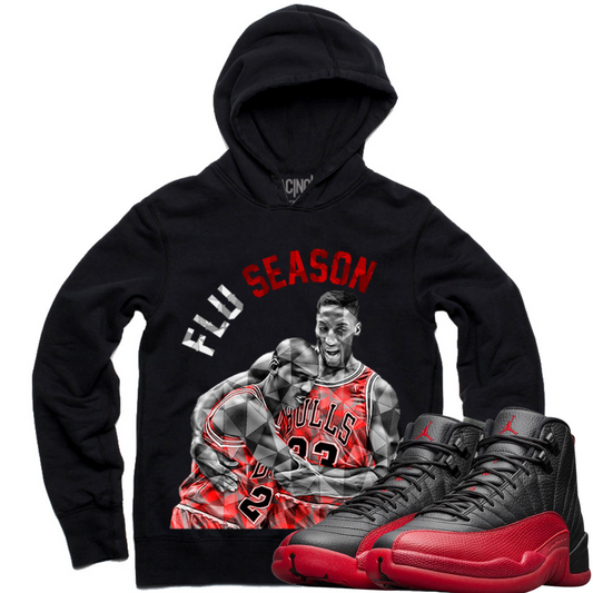 Jordan 12 Flu Game Flu season Black Hoodie