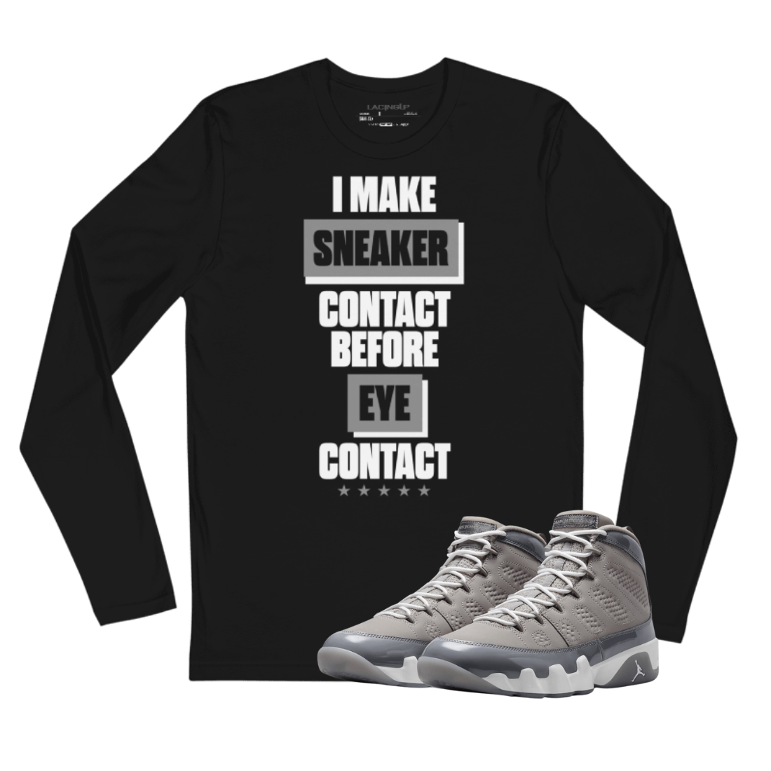 Jordan 9 Cool Grey sneaker contact black long sleeve tee