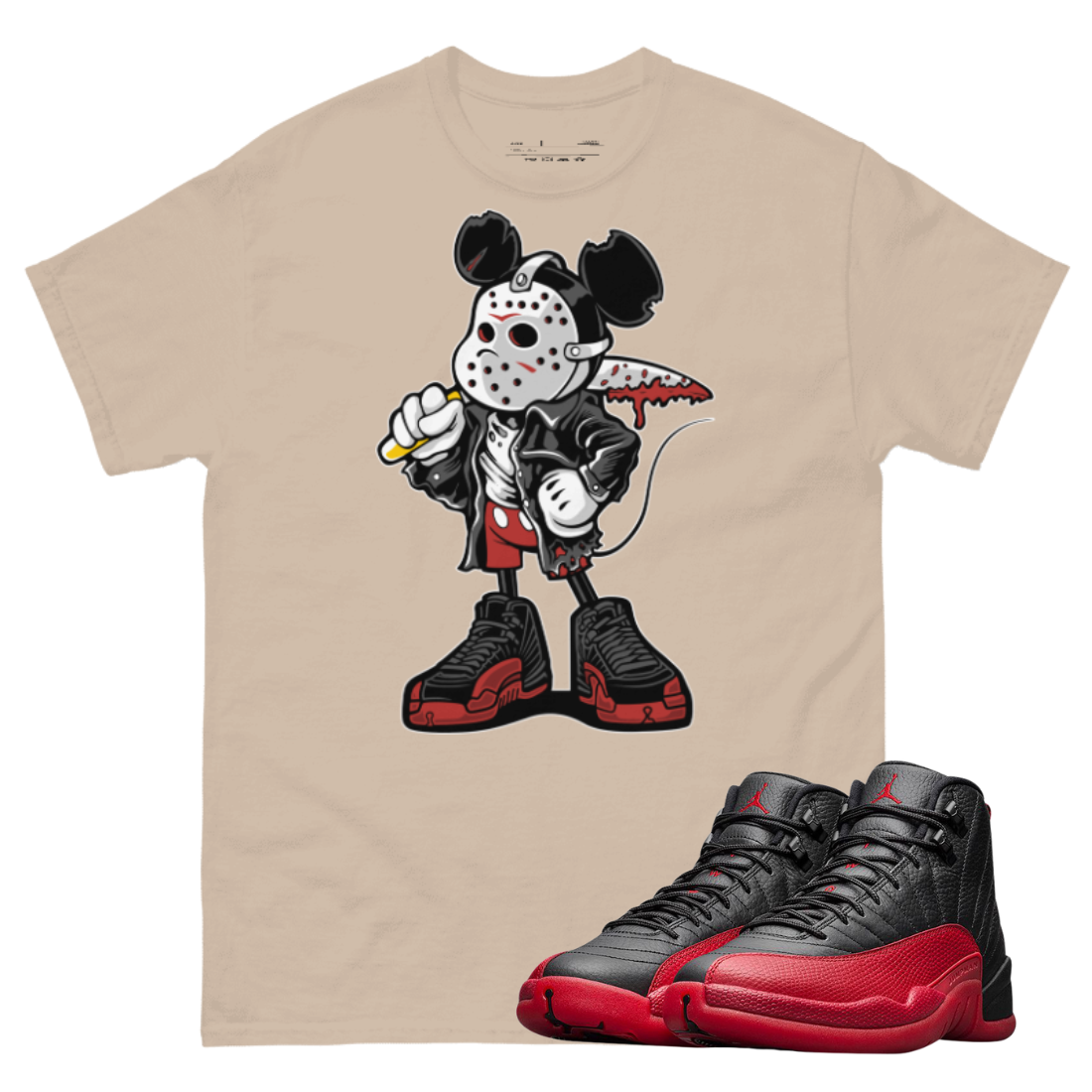 Jordan 12 Flu Game Mickey Mask tan t-shirt