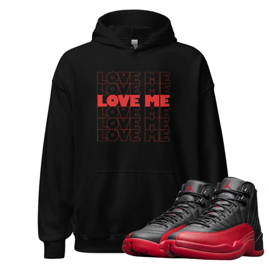 Jordan 12 Flu game love me black hoodie