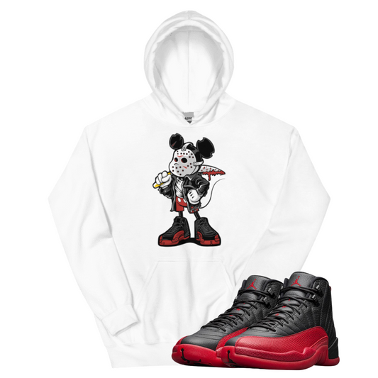 Jordan 12 Flu Game Mickey Mask white hoodie