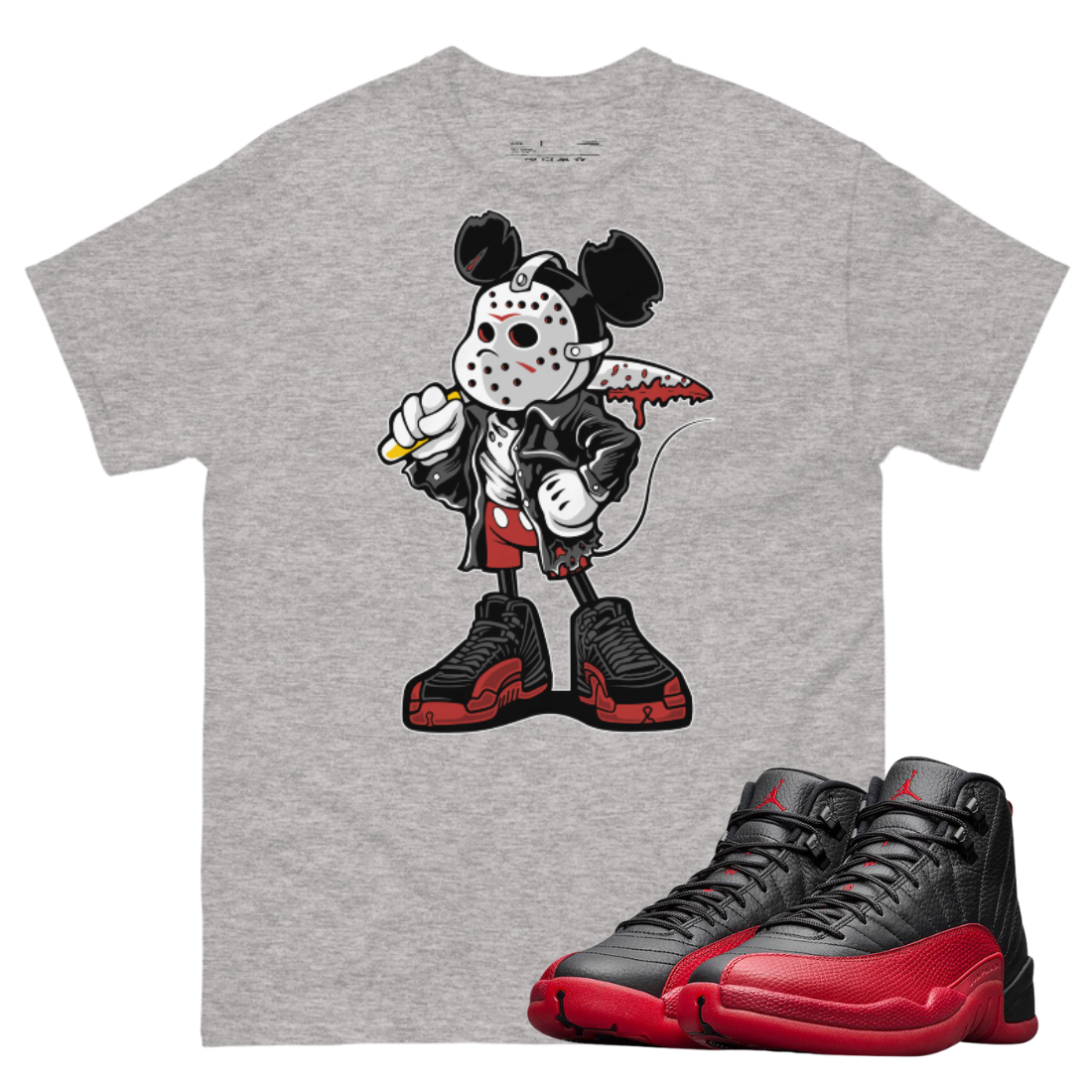 Jordan 12 Flu Game Mickey Mask heather grey t-shirt