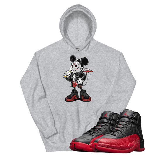 Jordan 12 Flu Game Mickey Mask heather grey hoodie