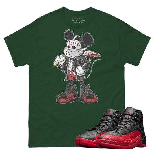 Jordan 12 Flu Game Mickey mask forest green t-shirt