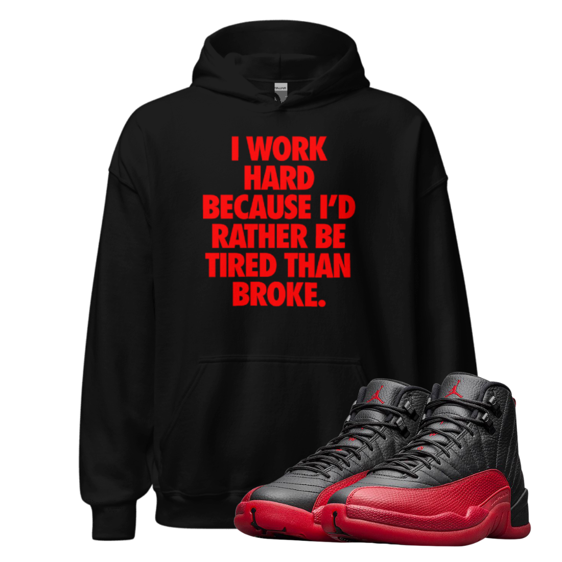 Jordan 12 Flu game broke black hoodie