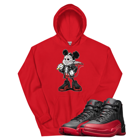 Jordan 12 Flu Game Mickey Mask red hoodie