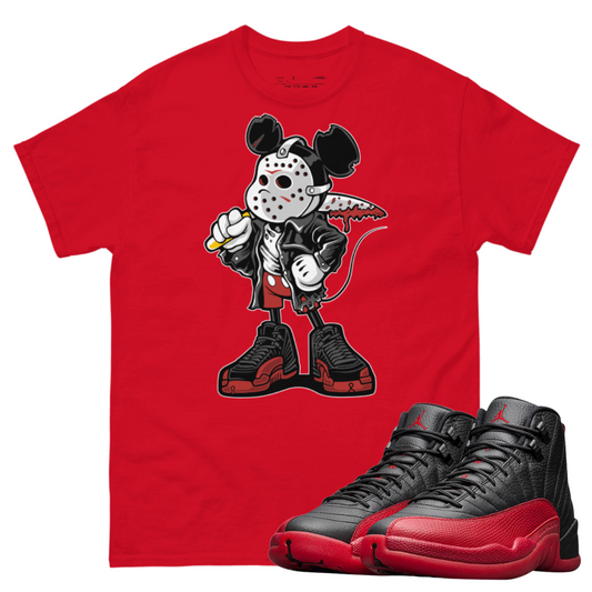 Jordan 12 Flu Game Mickey Mask red t-shirt