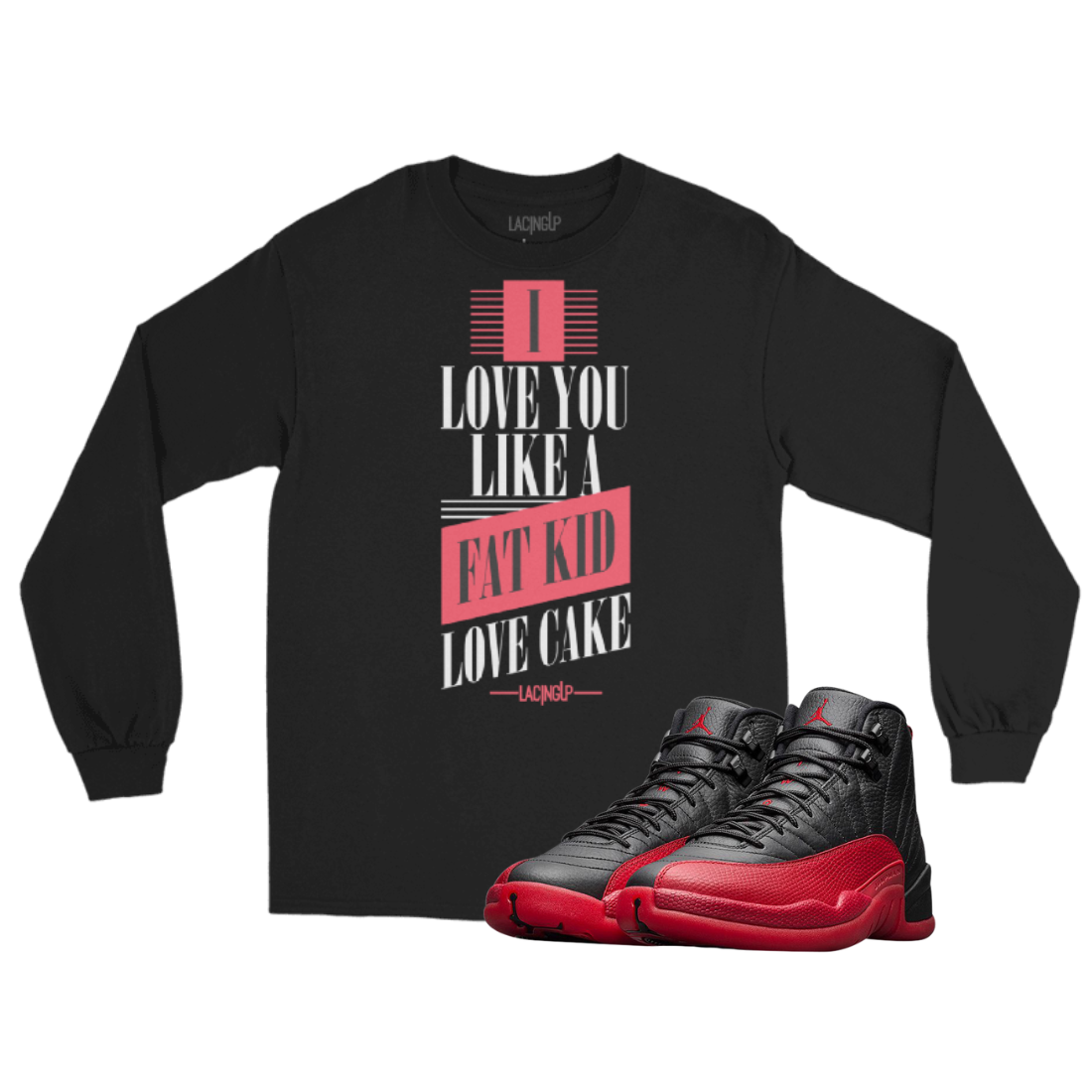 Jordan 12 Flu Game fat kid black long sleeve tee