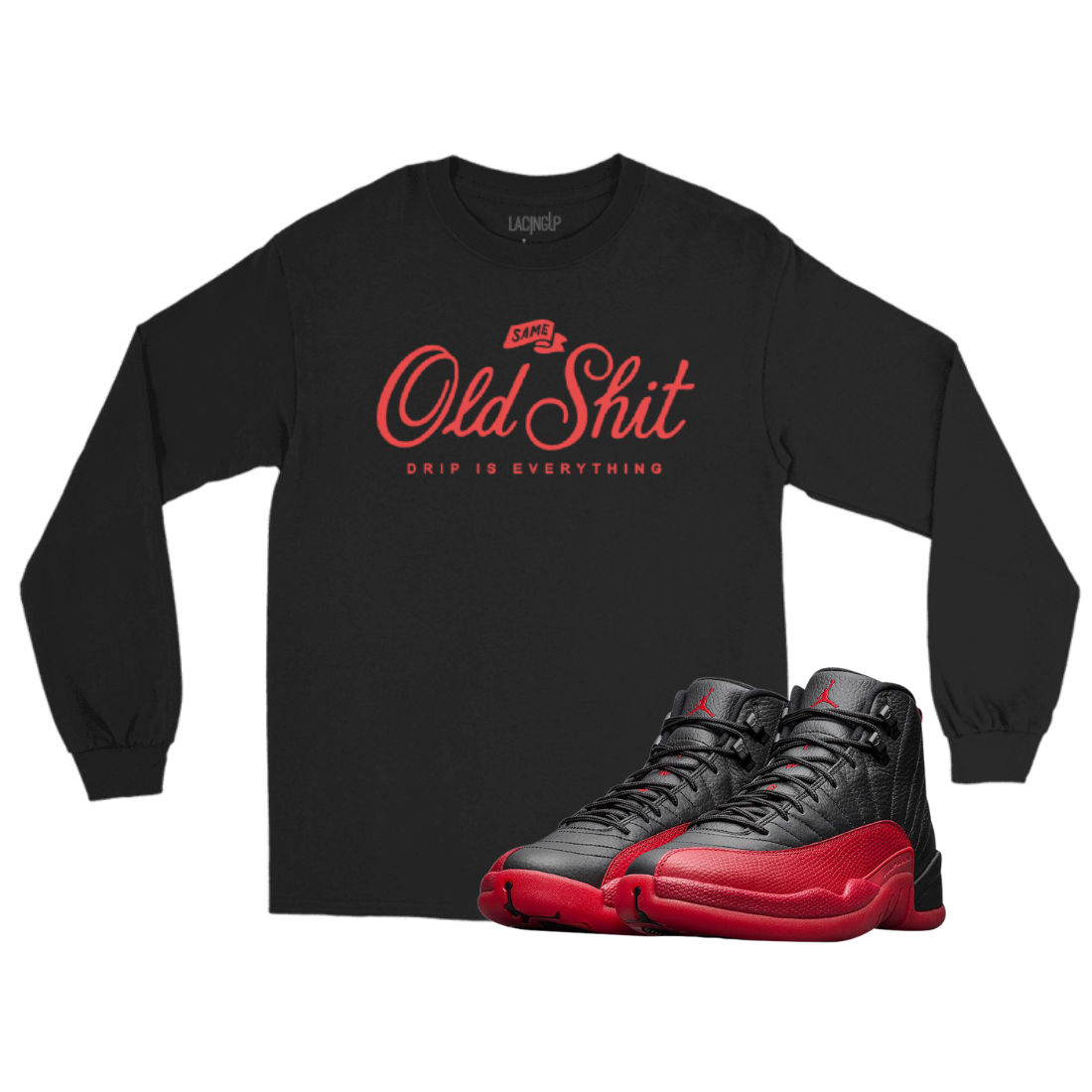 Jordan 12 Flu game old shit black long sleeve tee