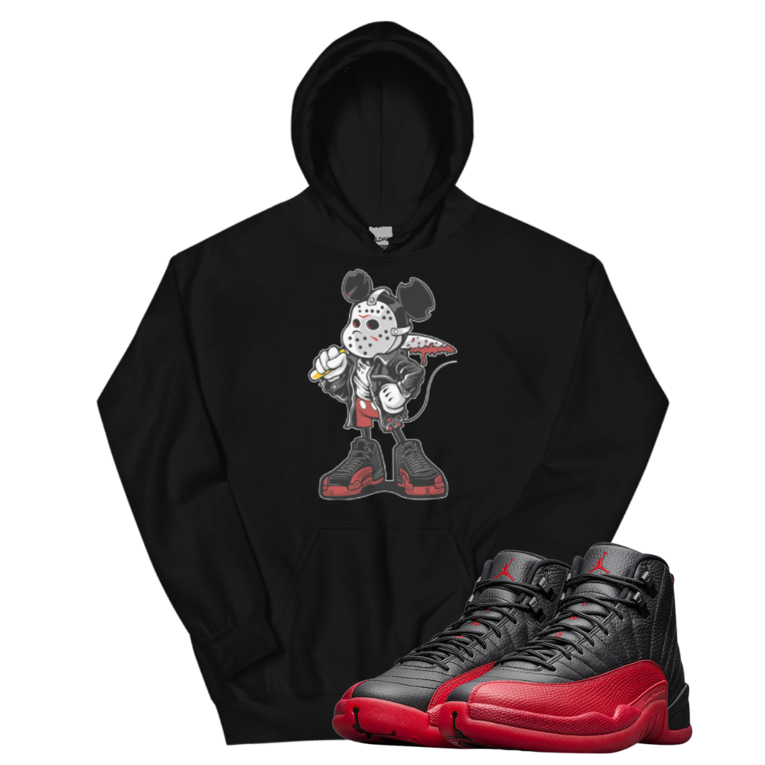 Jordan 12 Flu Game Mickey Mask black hoodie