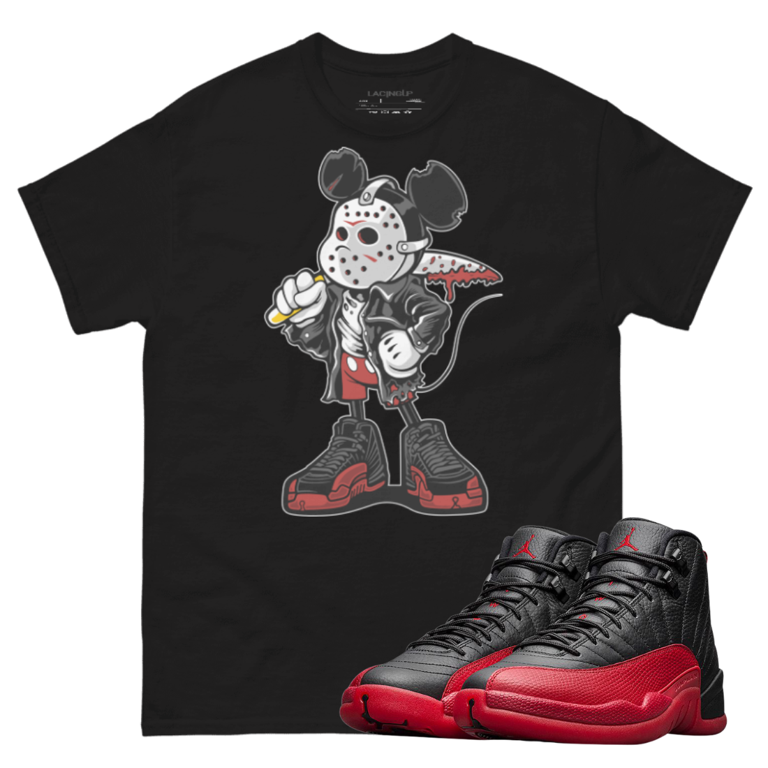 Jordan 12 Flu Game Mickey mask black t-shirt