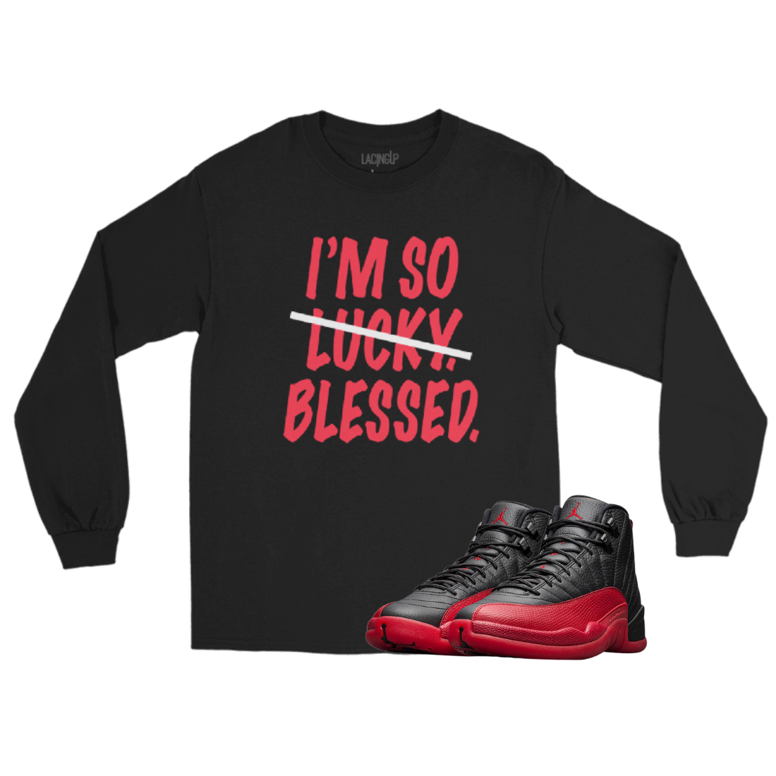 Jordan 12 Flu game blessed black long sleeve tee