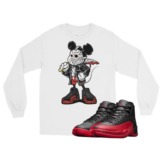 Jordan 12 Flu Game Mickey Mask white long sleeve t-shirt