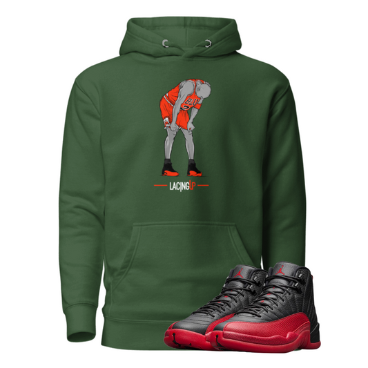 Jordan 12 Flu Game break forest green hoodie