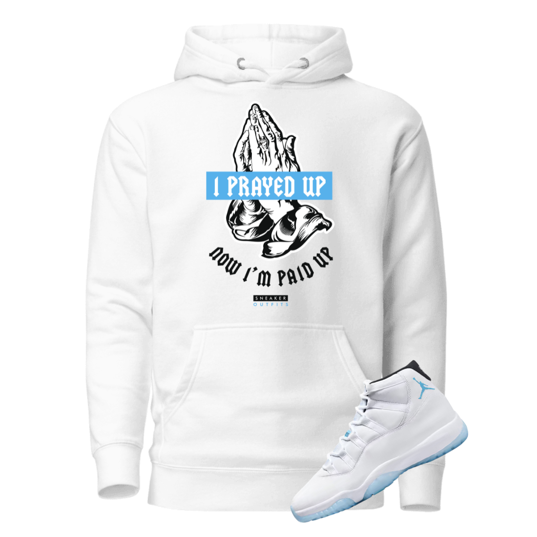 Jordan 11 Columbia Prayed up white hoodie