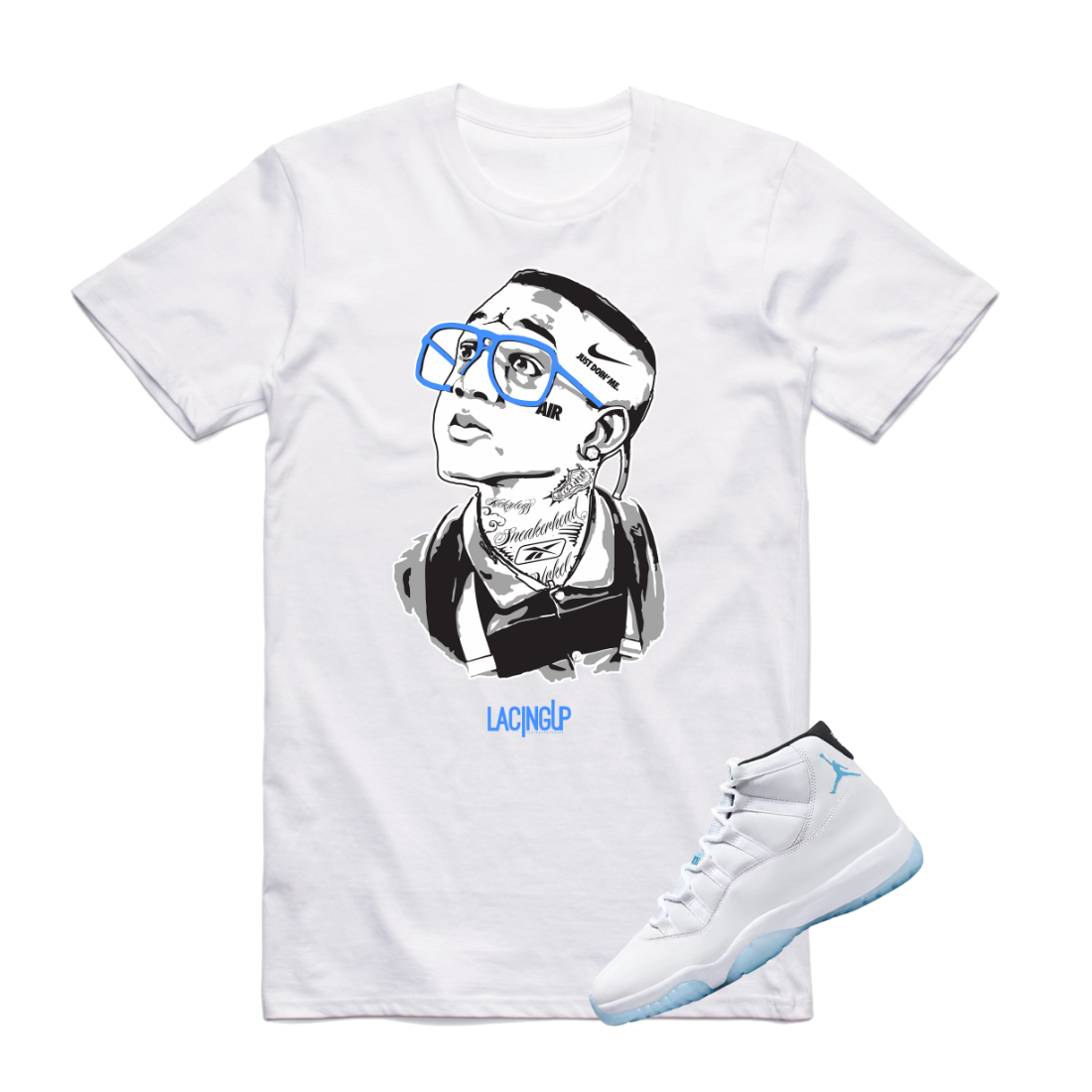 Jordan 11 Columbia Urkel Q baby white tee