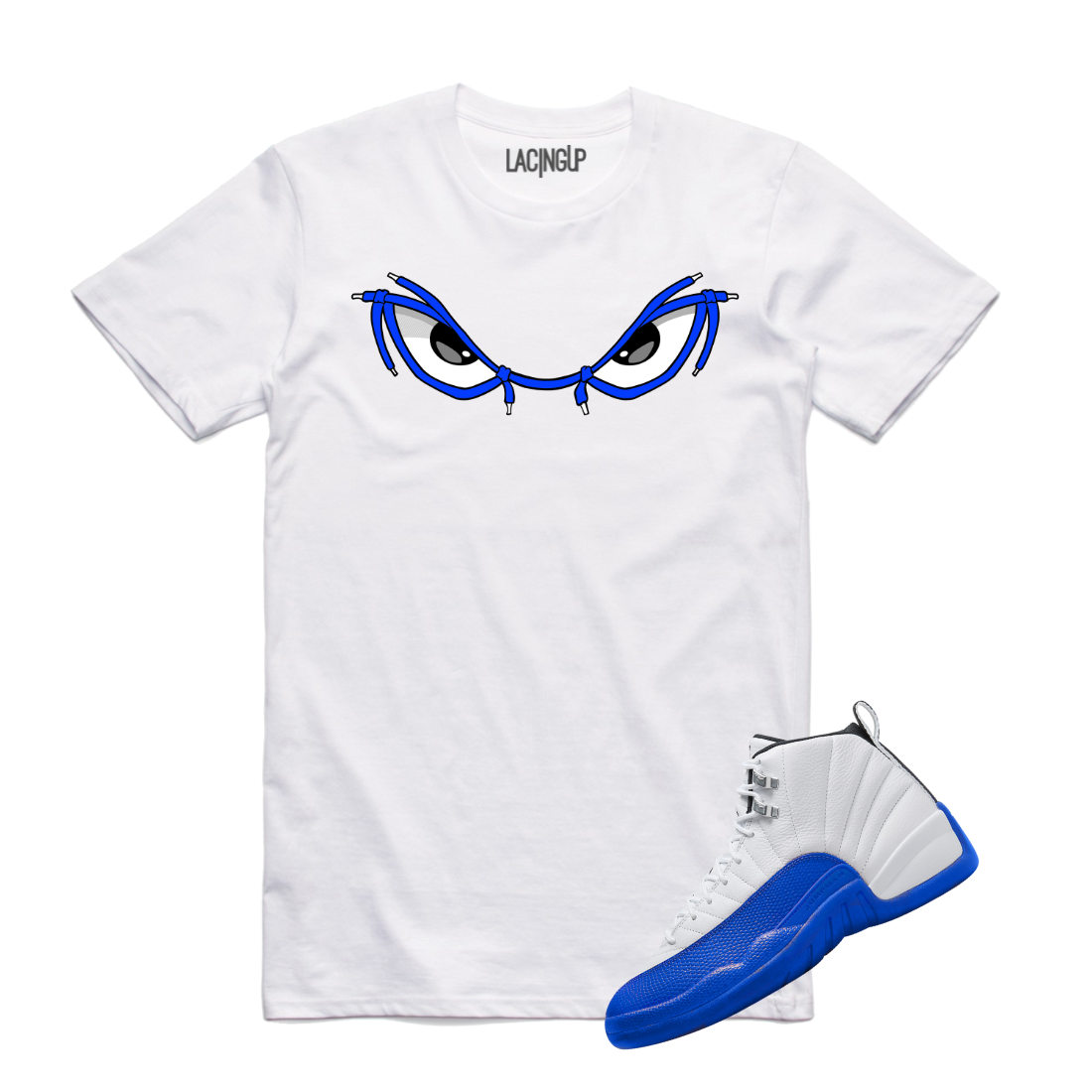 Jordan 12 BlueBerry logo eyes white tee