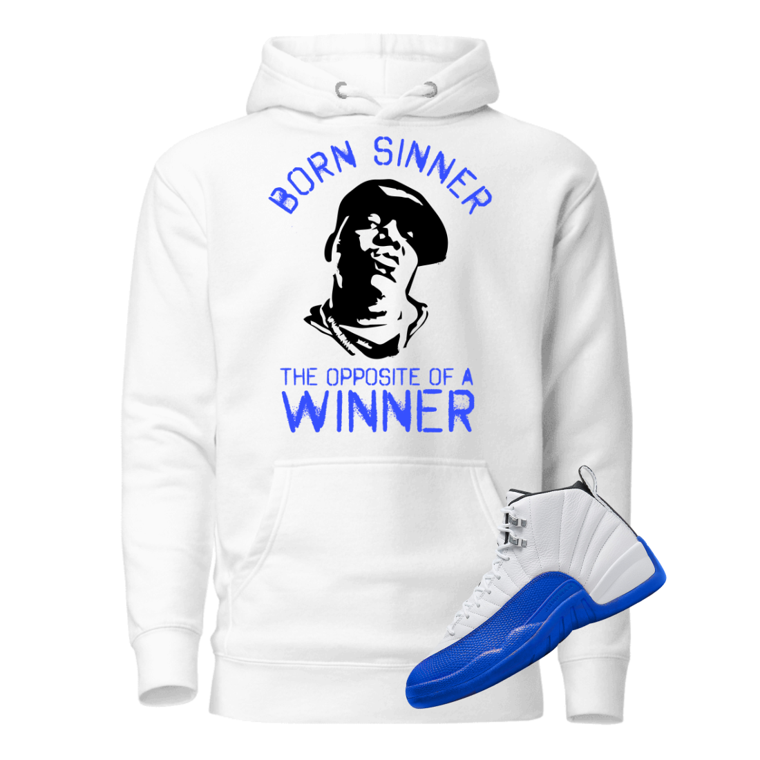 Jordan 12 BlueBerry Born sinner white hoodie