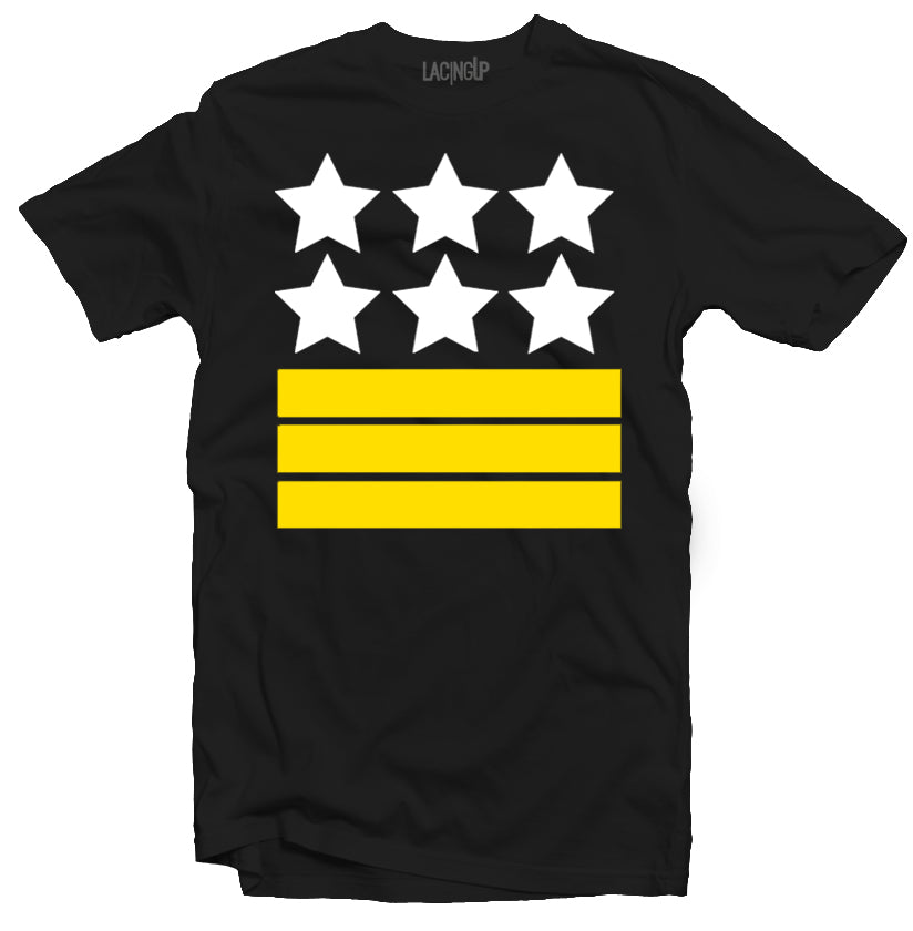 Militant White Stars and Yellow Stripes Black Tee - SneakerOutfits