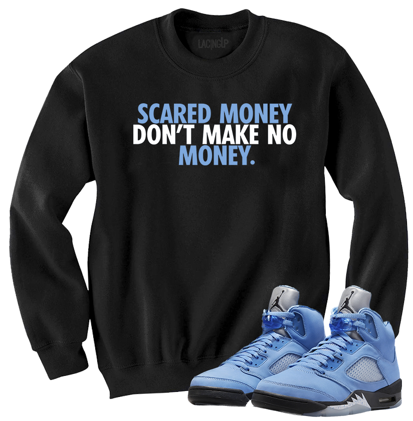 Jordan 5 Unc scared money black sweater-Lacing Up