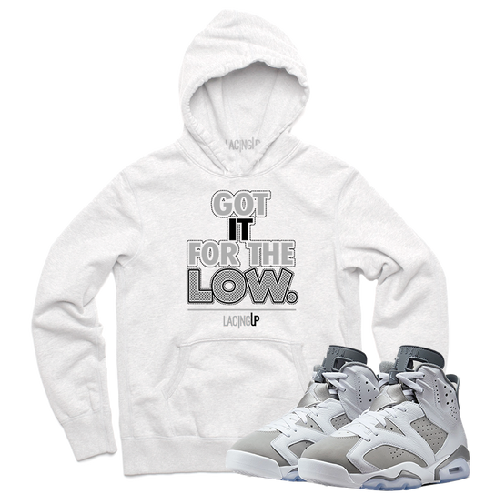 Jordan 6 Cool Grey for the low white hoodie-Lacing Up