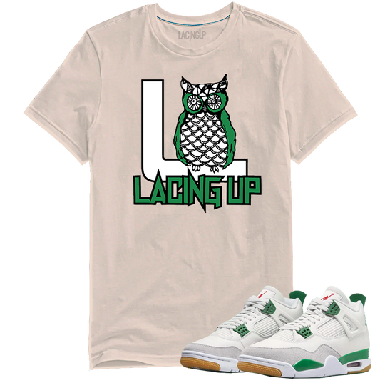 Jordan 4 SB pine green owl logo tan tee-Lacing Up