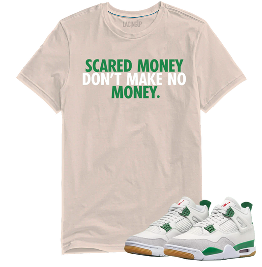Jordan 4 SB pine green scared money tan tee-Lacing Up