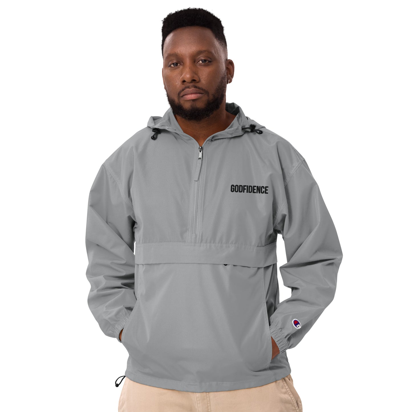 Godfidence Grey Embroidered Champion Packable Jacket