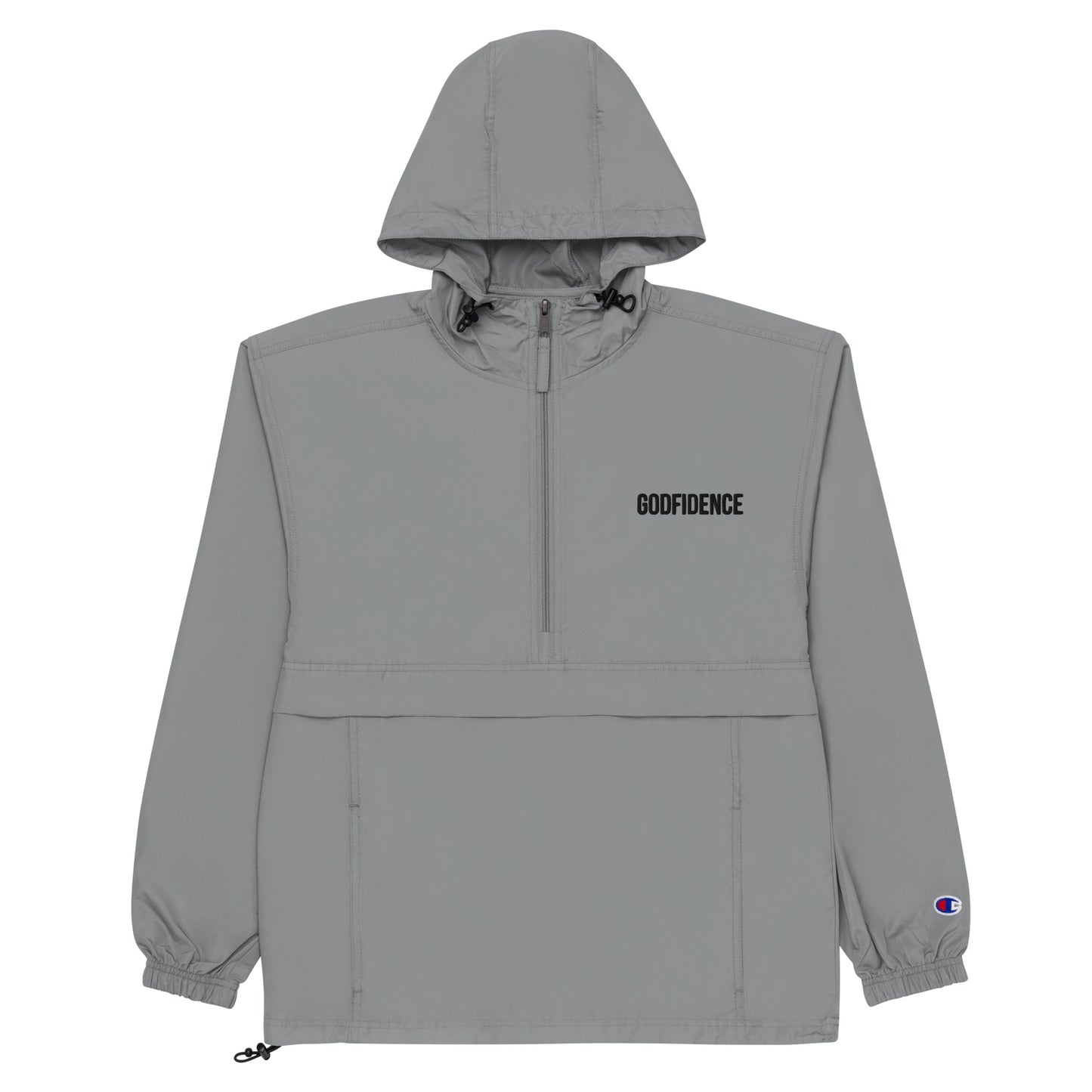 Godfidence Grey Embroidered Champion Packable Jacket
