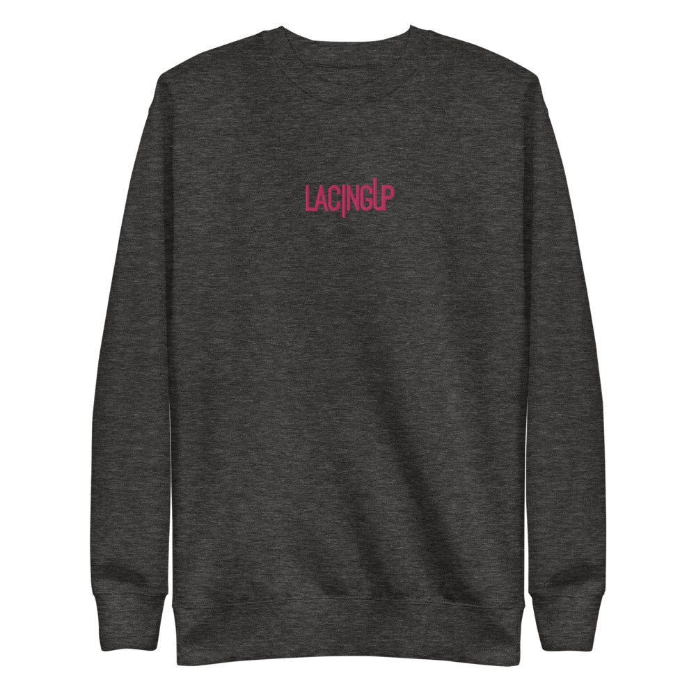 Lacing Up Charcoal/Pink Fleece Pullover - SneakerOutfits